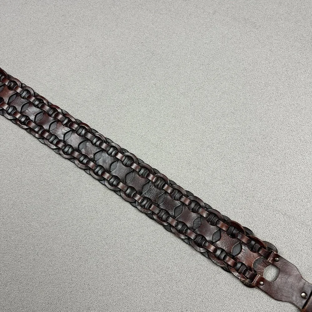 Equal Hands Wide Brown Leather Belt Size 2XL Interlocking Chain Steampunk